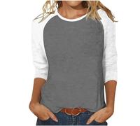 Tops for Women UK 3/4 Sleeve Contrast Color Pullover Womens Blouses Plus Size Crewneck Tunic Shirt Loose Classic Jumpers Elegant Pullover Sports Gym Undershirt Home Casual T Shirt