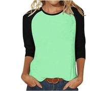 Tops for Women UK 3/4 Sleeve Contrast Color Pullover Womens Blouses Plus Size Crewneck Tunic Shirt Loose Classic Jumpers Elegant Pullover Sports Gym Undershirt Home Casual T Shirt