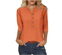 Tops for Women UK 3/4 Sleeve Half Button Henley Shirt V Neck Plain T Shirt Loose Elegant Pullover Womens Spring Blouses Plus Size Breathable Tee Undershirt Sports Casual Streetwear