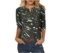 Tops for Women UK 3/4 Sleeve Half Button Henley Shirt V Neck Plain T Shirt Loose Elegant Pullover Womens Spring Blouses Plus Size Breathable Tee Undershirt Sports Casual Streetwear