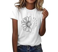 Tops for Women UK Clearance Fashion Daisy Butterfly Print Short Sleeve Basic Shirts Casual Loose Fit Blouse Summer Crewneck Tee Shirt Ladies Going Out Tops.