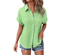 Tops for Women UK Clearance Summer Linen Tops for Women UK Lightweight Button Down Boho Shirts Casual Pleated Muslin Blouse Solid Color Short Sleeve Tunic Lightning Deals of The Day Today Sale