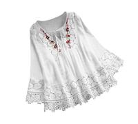 Tops for Women UK Elegant Embroidery Crochet Lace Trim Tunic T Shirt Blouse 3/4 Flared Sleeve Floaty Tee Shirts V-Neck Party Evening Wedding Going Out Dressy Pullover