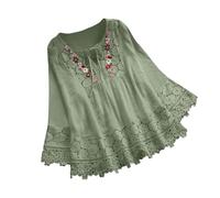 Tops for Women UK Elegant Embroidery Crochet Lace Trim Tunic T Shirt Blouse 3/4 Flared Sleeve Floaty Tee Shirts V-Neck Party Evening Wedding Going Out Dressy Pullover