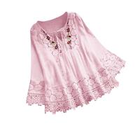 Tops for Women UK Elegant Embroidery Crochet Lace Trim Tunic T Shirt Blouse 3/4 Flared Sleeve Floaty Tee Shirts V-Neck Party Evening Wedding Going Out Dressy Pullover