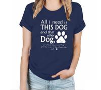 Tops for Women UK Funny Dog T Shirt for Ladys Letter Print Blouse Crewneck Casual Tees Shirts Cute Loose Fit Classic Print Tee Shirts All I Need is This Dog Shirt Gifts Lover Navy M