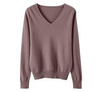 Tops for Women UK Laadies Jumpers Knitted Pullover V Neck Long Sleeve Solid Colour Sweater Warm Fall Winter Casual Blouse ELegant Comfort Lightweight Knitwear Business Walking Streetwear