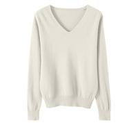 Tops for Women UK Laadies Jumpers Knitted Pullover V Neck Long Sleeve Solid Colour Sweater Warm Fall Winter Casual Blouse ELegant Comfort Lightweight Knitwear Business Walking Streetwear