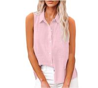 Tops for Women UK, Ladies Sleeveless Shirts & Blouses Button Down Vest Tops Turn-down Solid Summer Tops Sale Womens Tank Tops Going Out Party Elegant Casual Loose Blouse Tunic Cami Shirts T Shirt