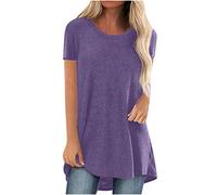 Tops for Women UK Longline Cotton Short Sleeve Oversized Tee Shirt Loose Plain T Shirt Plus Size Elegant Undershirt Womens Summer Blouses Basic Tees Sports Beach Home Casual Pullover