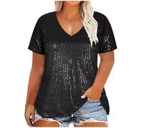 Tops for Women UK Plus Size Womens Party Tops Glittery Tops Short Sleeve V Neck Ladies Evening Tops Sequin Tops for Women UK Sparkly Jumpers Oversized Shining Glitter Blouse Shirts Pullover