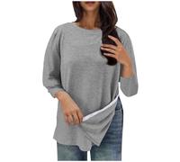 Tops for Women UK Post Shoulder Surgery Tunic Top 3/4 Sleeve Chemo Port Adaptive Jumpers Ladies Crewneck Comfy Stretch Sweatshirt Without Hood After Rotator Cuff Adaptive Clothing Gray L