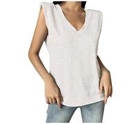 Tops For Women Uk Sales Vest Tops Women Uk Plus Size White Tshirt Women Seamless Tank Tops For Women Elegant Plain Sleeveless V Neck T-Shirt With Shoulder Pads Shoulder Pad Loose Top Clearance