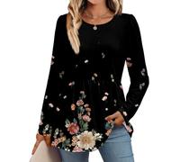 Tops for Women's Fashion Long Sleeve Shirts Crew Neck Fall Tunic Blouse Gradient Casual Loose Fit Summer T-Shirts （3-Black，XX-Large）