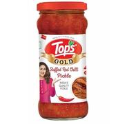 TOPS Gold Stuffed Red Chilli Pickle - 375 gm Glass Bottle| Perfect blend of spicy red chillies blended in mustard oil