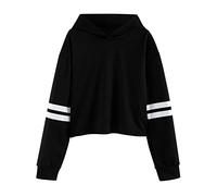 Tops Hooded Pullover Short Long Kids Teen Sweatshirts Sleeve Hoodies Girls Clothes Striped Girls Tops Kids Girls Crop Top Hoodie Black