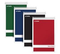 Tops Spiral Steno Books, 6" x 9", Gregg Rule White Paper, Assorted Covers, 80 Sheets per Book/4 Books per Pack (80220)