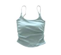 Tops with Built in Bra for Women UK Adjustable Spaghetti Strap Camisole Tops Scoop Neck Ruched Cropped Undershirt Soft Comfy Sleeveless Vest Blouses Stretchy Tanks Y2K Going Out Top Mint Green