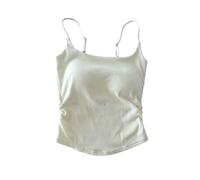 Tops with Built in Bra for Women UK Adjustable Spaghetti Strap Camisole Tops Scoop Neck Ruched Cropped Undershirt Soft Comfy Sleeveless Vest Blouses Stretchy Tanks Y2K Going Out Top Beige