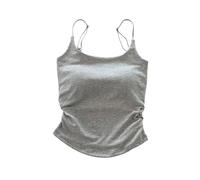 Tops with Built in Bra for Women UK Adjustable Spaghetti Strap Camisole Tops Scoop Neck Ruched Cropped Undershirt Soft Comfy Sleeveless Vest Blouses Stretchy Tanks Y2K Going Out Top Gray