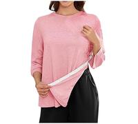 Tops Women 3/4 Sleeve Summer Women's T-Shirts Adaptive Casual Loose Blouses Post Shoulder Surgery Tear Away Side Snap Chemo Port Tee Shirts Basic Soft Work Tunics Pink