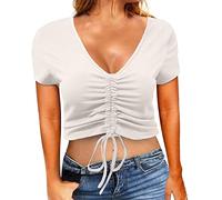 Tops Women's Fashion Easy Blouse Short V-Neck Shirt Sleeves Women's Blouse T Shirt V Neck Men, White, XXL