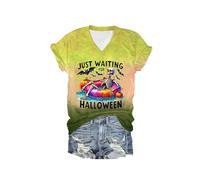Tops Women's Sexy Just Waiting for Halloween Shirt Skeleton Graphic T-Shirt Funny Halloween T-Shirt Pullover Skull Women, yellow, 3XL