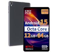Topsand 2025 Android 15 Tablet 8 inch Tablet, Octa-Core Processor, 12GB RAM 64GB ROM 2TB Expandable, 1280 * 800 IPS HD Screen, WiFi6, BT5.4, Widevine L1, 5MP+8MP Dual Camera Tableta - Grey