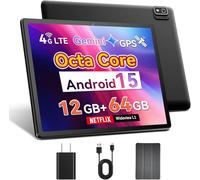 Topsand - Android 15 10 inch tablet with SIM card slot without obstruction, 4G cell phone, Octa-Core, 12GB+64GB, 2TB expandable, dual cameras, 2.4G/5G WiFi, BT5.0, GPS, case