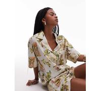 Topshop Womens co ord resort shirt in lemon print - Yellow - Size Small