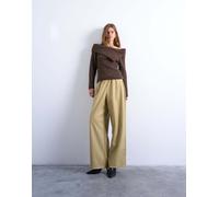 Topshop Womens drawstring pull on faux leather straight leg trouser in taupe - Brown - Size 10 UK