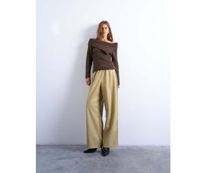 Topshop Womens drawstring pull on faux leather straight leg trouser in taupe - Brown - Size 6 UK