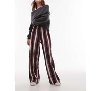 Topshop Womens stripe plisse wide leg trouser in burgundy - Size Small