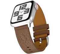 TOPsic Leather Strap for Apple Watch SE 2 40mm, Floral Engraved Wristband, 235mm, Rose