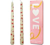 Topsics 2 Pack Pink Valentine Taper Candles 10" Unscented Heart Pattern Valentines Day Candles (Ivory)