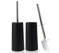 Topsky 2-Pack Closed Toilet Brush Compact Toilet Brush and Holder Plastic Conical Barrel Loo Brush with Replacement Toilet Brush Head (Black)