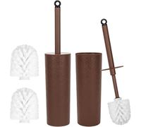Topsky 2-Pack Closed Toilet Brush Compact Toilet Brush and Holder Plastic Round Barrel Loo Brush with 2 Replacement Toilet Brush Head (Brown)