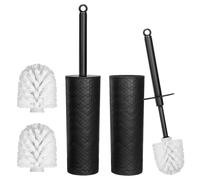 Topsky 2-Pack Closed Toilet Brush Compact Toilet Brush and Holder Plastic Round Barrel Loo Brush with Replacement Toilet Brush Head (Black)