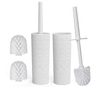 Topsky 2-Pack Closed Toilet Brush Compact Toilet Brush and Holder Plastic Round Barrel Loo Brush with Replacement Toilet Brush Head (White)