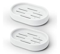 Topsky 2 Pack Plastic Soap Dish - White Soap Holder - Soap Saver with Self-emptying Drainage - Soap Dishes for Kitchen Shower Room Bathroom