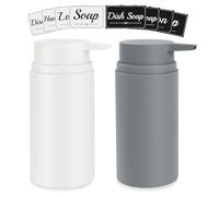 Topsky 2 Pack Soap Dispenser with Plastic Pump, 480ml Liquid Hand Soap Dispenser, Rustproof Pump for Kitchen & Bathroom, Great for Lotions, Essential Oil, Liquid Soaps (Grey + White, with 8 Stickers)