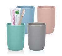 Topsky 4-Pieces Dishwasher Safe Plastic Tumblers Travel Mouthwash Cup Reusable Water Cup Travel Camping Portable Cups Coloured Plastic Cups 4 Color 280ml