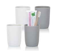 Topsky 4-Pieces Dishwasher Safe Plastic Tumblers Travel Mouthwash Cup Reusable Water Cup Travel Camping Portable Cups Coloured Plastic Cups 2 Grey 2 White 280ml