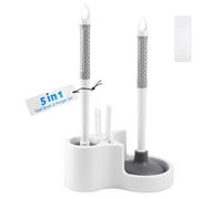 Topsky 5-in-1 Toilet Brush and Plunger Set with Holder for Bathroom Cleaning, Toilet Accessories (White)