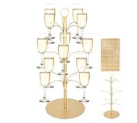 Topsky Cocktail Tree Stand for Drinks, 3 Tier 12 Holders Champagne Tower Wine Glasses Holder, Metal Drink Display Tree for Party Bar Home - Ideal for Champagne, Cocktails, Gin, Martini - Gold