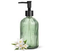 Topsky Glass Soap Dispenser with Black Plastic Pump, 400ml Army Green | Refillable Liquid Hand Soap Dispenser, Rustproof Pump for Kitchen & Bathroom, Great for Lotions, Essential Oil, Liquid Soaps