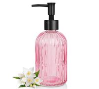 Topsky Glass Soap Dispenser with Black Plastic Pump, 400ml Liquid Hand Soap Dispenser, Rustproof Pump for Kitchen & Bathroom, Great for Lotions, Essential Oil, Liquid Soaps (Pink)