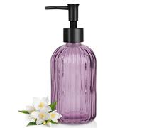 Topsky Glass Soap Dispenser with Black Plastic Pump, 400ml Liquid Hand Soap Dispenser, Rustproof Pump for Kitchen & Bathroom, Great for Lotions, Essential Oil, Liquid Soaps (Purple)