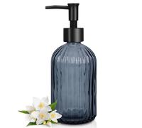 Topsky Glass Soap Dispenser with Black Plastic Pump, 400ml Liquid Hand Soap Dispenser, Rustproof Pump for Kitchen & Bathroom, Great for Lotions, Essential Oil, Liquid Soaps (Grayish Blue)