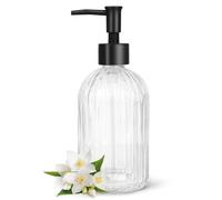 Topsky Glass Soap Dispenser with Black Plastic Pump, 400ml Liquid Hand Soap Dispenser, Rustproof Pump for Kitchen & Bathroom, Great for Lotions, Essential Oil, Liquid Soaps (Transparent)